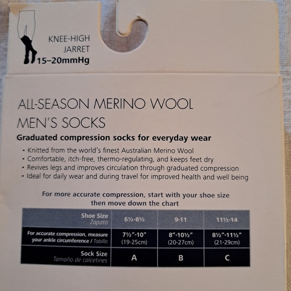 Sigvaris men's black merino wool compression socks 15-20mmHg NEW shoe size 6-8 - Picture 8 of 9